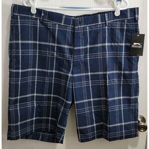 NWT Slazenger Blue Plaid Hydro-Dri Tech Modern Fit Golf Dress Shorts Size 40